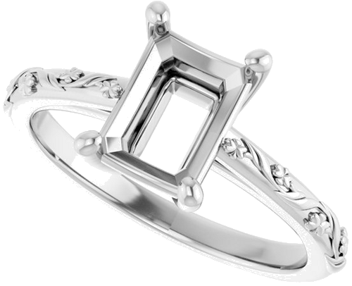 Sužadėtuvių Žiedas „Solitaire“ 14k white gold Emerald 8mm x 6mm (5)