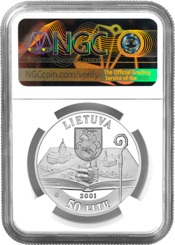 2001 Мотеюс Валанчюс 50 литов серебряная монета PF 69 ULTRA CAMEO (2)