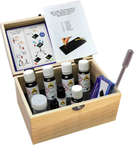 Šķidrumu komplekts zelta, sudraba un platīna izstrādājumu proves noteikšanai (1)