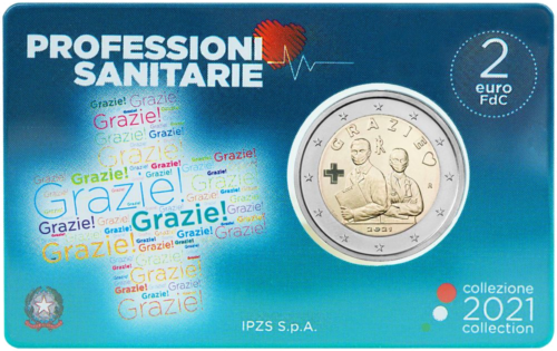 2021 Италия Grazie (Спасибо) монета 2 евро BU в карточке (1)