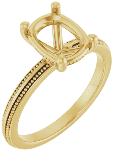 Sužadėtuvių Žiedas „Solitaire Milgrain“ 14k yellow gold Elongated Cushion 9mm x 7mm (1)