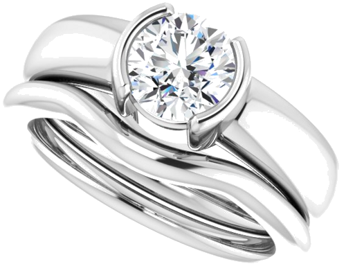 14K White 6.5 mm Round Half Bezel Solitaire Engagement Ring Mounting (10)