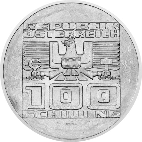 100 шилинга Австрия 1975 сребърна монета – 20 години Държавен договор (2)