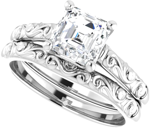 14K White 6 mm Asscher Solitaire Engagement Ring Mounting (10)