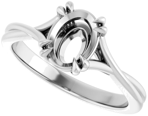 14K White 8x6 mm Oval Solitaire Engagement Ring Mounting (5)