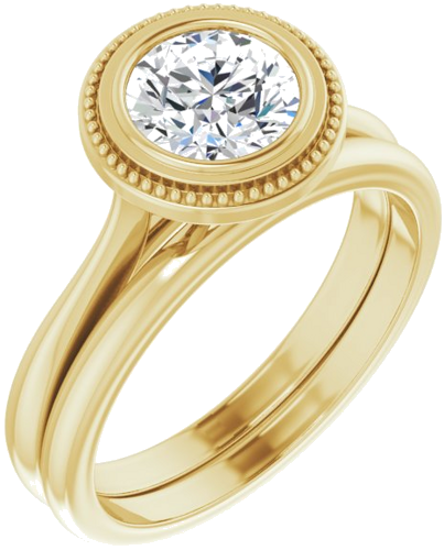Sužadėtuvių Žiedas „Bezel-Set Solitaire Milgrain“ 14k yellow gold Round 6.5mm (6)