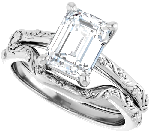Sužadėtuvių Žiedas „Solitaire“ 14k white gold Emerald 8mm x 6mm (10)