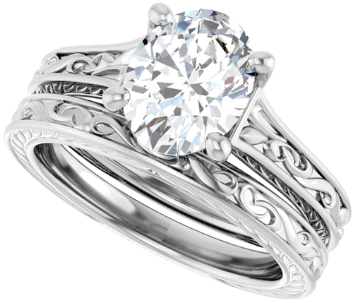 Sužadėtuvių Žiedas „Solitaire Scroll“ 14k white gold Oval 9mm x 7mm (10)