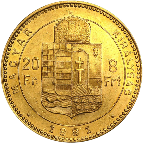 20 frankų/8 Forintai Franz Joseph I auksinė moneta (1)