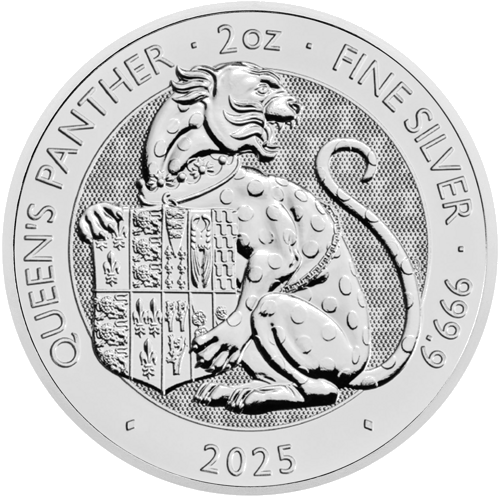 2025 Lielbritānija Karaliskie Tudor zvēri: Panther 2 oz sudraba monēta (1)