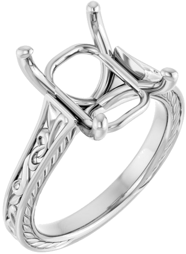 Sužadėtuvių Žiedas „Solitaire Scroll“ 14k white gold Emerald 11mm x 9mm (1)