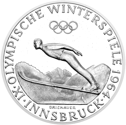 50 šilingų Žiemos Olimpiada 1964 Austrija sidabrinė moneta (1)