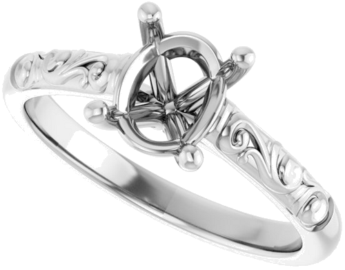 14K White 8x6 mm Oval Solitaire Engagement Ring Mounting (3)