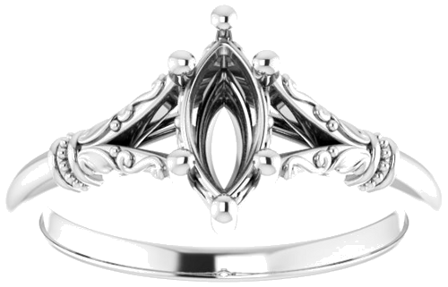 Sužadėtuvių Žiedas „Split Shank“ 585 Baltojo Aukso Marquise 8mm x 4mm (3)