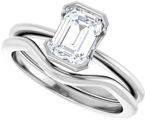 Sužadėtuvių Žiedas „Half-Bezel“ 14k white gold Emerald 7mm x 5mm (10)