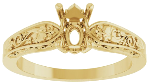 Sužadėtuvių Žiedas „Solitaire Floral“ 14k yellow gold Oval 7mm x 5mm (3)