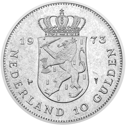 10 Guldenų Juliana 25 metų valdymo jubiliejus 1973 Nyderlandai sidabrinė moneta (2)
