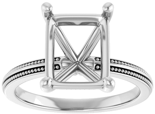 Sužadėtuvių Žiedas „Solitaire Milgrain“ 14k white gold Emerald 10mm x 8mm (3)