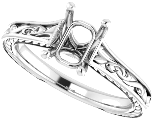 14K White  7x5 mm Emerald Solitaire Engagement Ring Mounting (5)