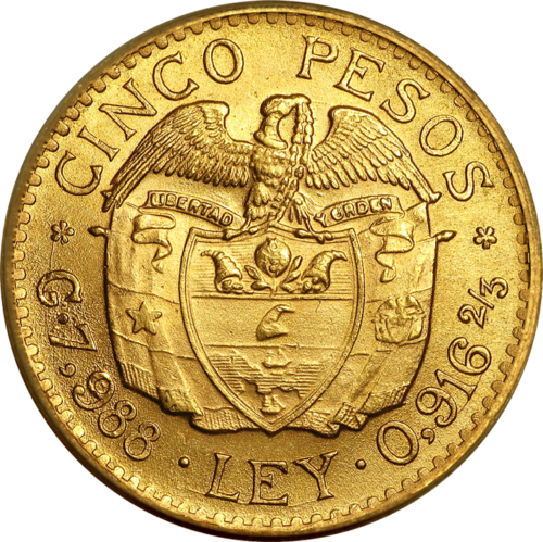 5 pesos Simon Bolivar (1919-1930) Colombia gold coin (2)