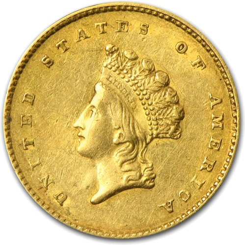 1 dolāra ASV zelta monēta - Liela Indijas princese (1856-1889) (1)