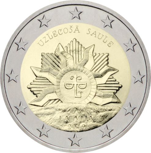 2019 Latvija Tekanti Saulė 2 eurų moneta (1)