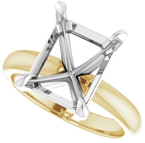 14K Yellow White 11x9 mm Emerald Solitaire Engagement Ring Mounting (5)
