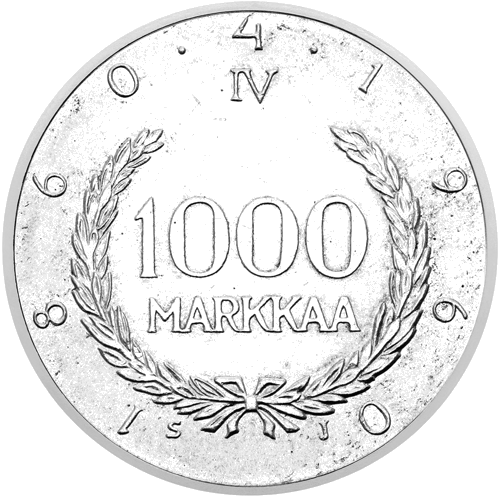 1000 марок Снелльман 1960 Финляндия серебряная монета (2)
