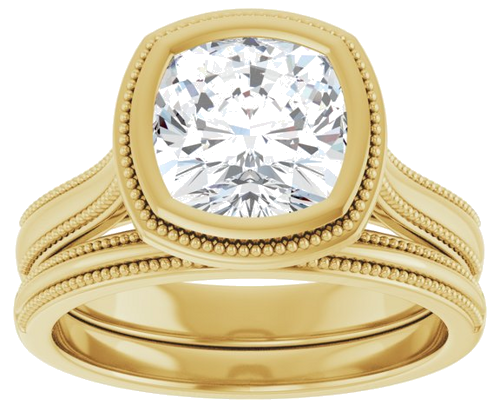 Sužadėtuvių Žiedas „Bezel-Set Solitaire“ 14k yellow gold Cushion 7.5mm (8)