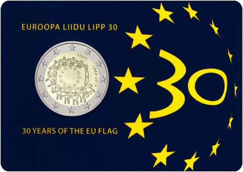 2015 Estija Europos vėliava 2 eurų BU moneta kortelėje (1)