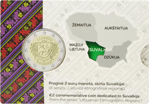 2022 Литва Suvalkija Монета с номинал 2 евро върху карта (2)