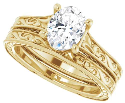 Sužadėtuvių Žiedas „Solitaire Scroll“ 14k yellow gold Oval 8mm x 6mm (10)