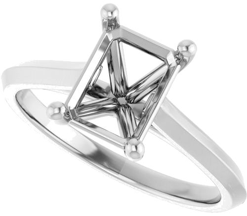 14K White 8x6 mm Emerald Solitaire Engagement Ring Mounting (5)