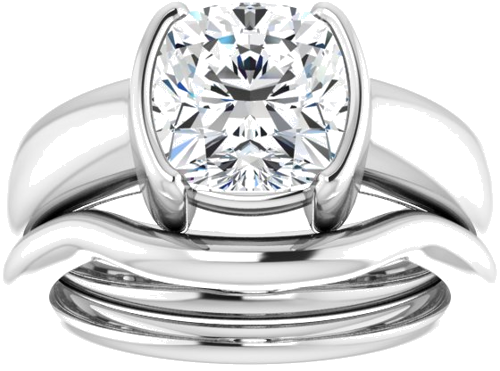 Sužadėtuvių Žiedas „Half-Bezel Solitaire“ 14k white gold Cushion 8mm (8)