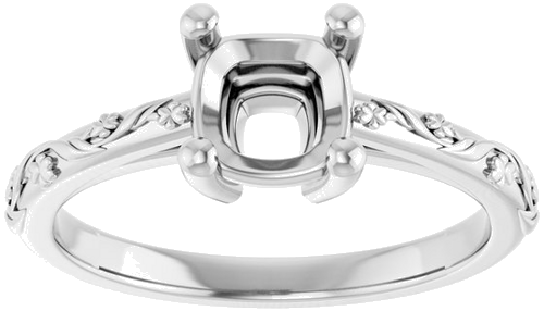 14K White 6 mm Cushion Solitaire Engagement Ring Mounting (3)