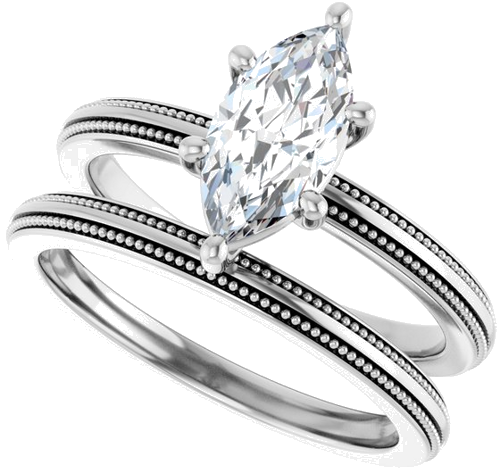 Sužadėtuvių Žiedas „Solitaire Milgrain“ 14k white gold Marquise 10mm x 5mm (10)