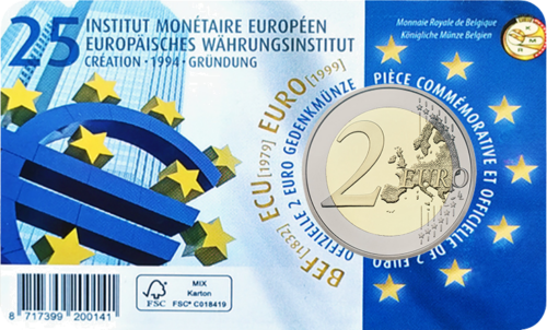 2019 Белгия BU Монета от 2 евро Европейски паричен институт в монетна карта (3)