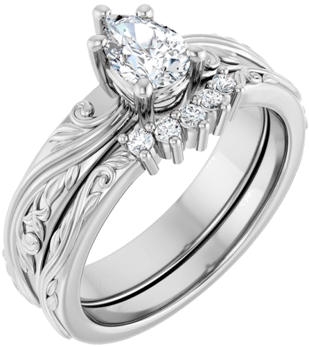 Sužadėtuvių Žiedas „Solitaire Sculptural“ 14k white gold Pear 6.5mm x 4.5mm (6)