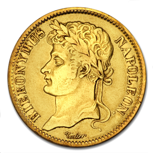 20 Frankų Jerome Bonaparte (1808-1809) Vestfalijos karalystės auksinė moneta (1)