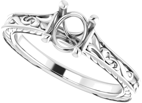 Sužadėtuvių Žiedas „Scroll Solitaire“ 585 Baltojo Aukso Oval 7mm x 5mm (5)