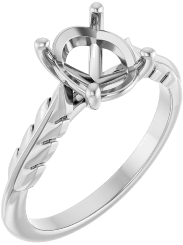 Sužadėtuvių Žiedas „Solitaire Leaf“ 14k white gold Oval 9mm x 7mm (1)