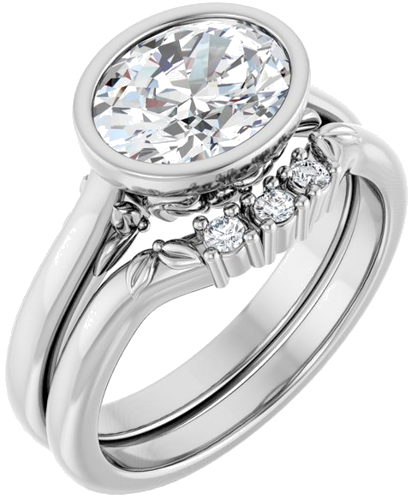 Sužadėtuvių Žiedas „Bezel-Set“ 14k white gold Oval 9mm x 7mm (6)