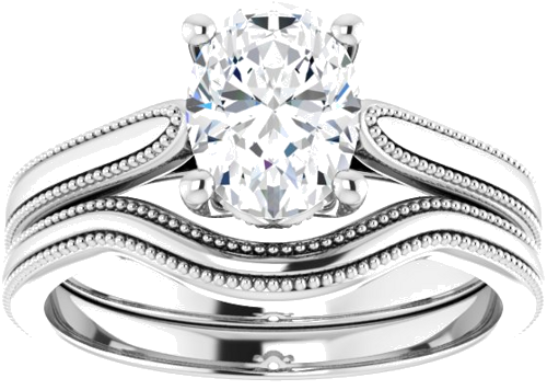 14K White 8x6 mm Oval Solitaire Engagement Ring Mounting (8)