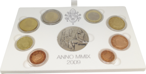 2009 Ватикан Бенедикт XVI Набор монет евро PROOF с серебряной медалью (3)
