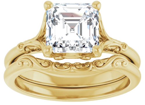 14K Yellow 7 mm Asscher Solitaire Engagement Ring Mounting (8)