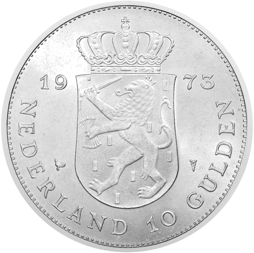 10 Guldenu Vilhelmina I 1975 Nīderlande sudraba monēta (2)