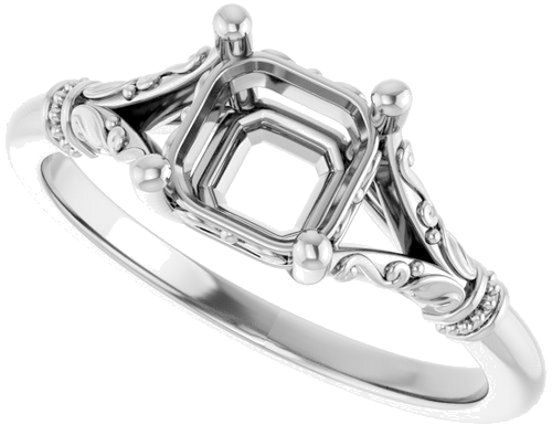 Sužadėtuvių Žiedas „Sculptural“ 14k white gold Asscher 6mm (5)