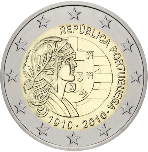 2010 Portugal 100th anniversary of the Portuguese Republic 2 euro coin (1)