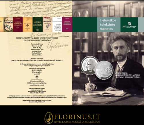 2018 Vydūnas Литва сребърна монета от 20 евро (3)