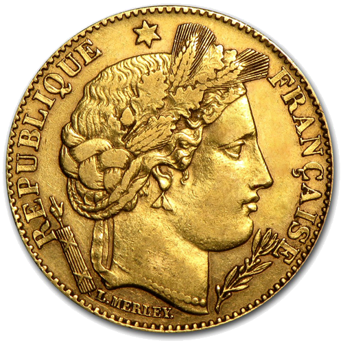 10 франков Церера 1895-1899 Франция золотая монета (1)